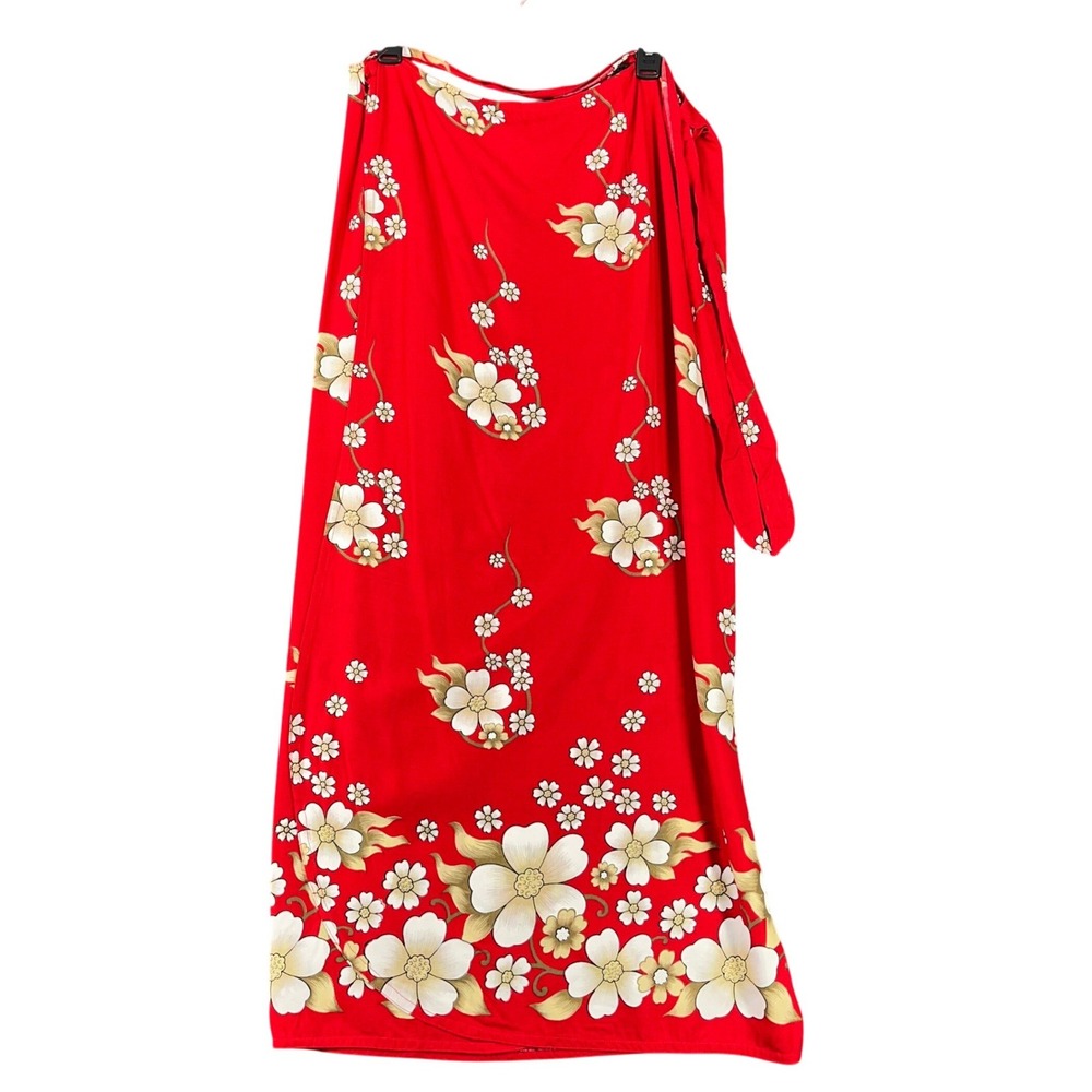 Magic Hawaiian Floral Wrap Maxi Skirt Rayon Red 1X Women‎ Tropical Vacation Luau